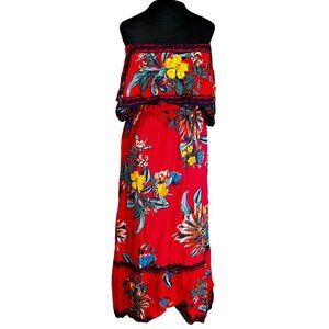 Flying Tomato Red Floral Off-Shoulder Maxi Dress Size L